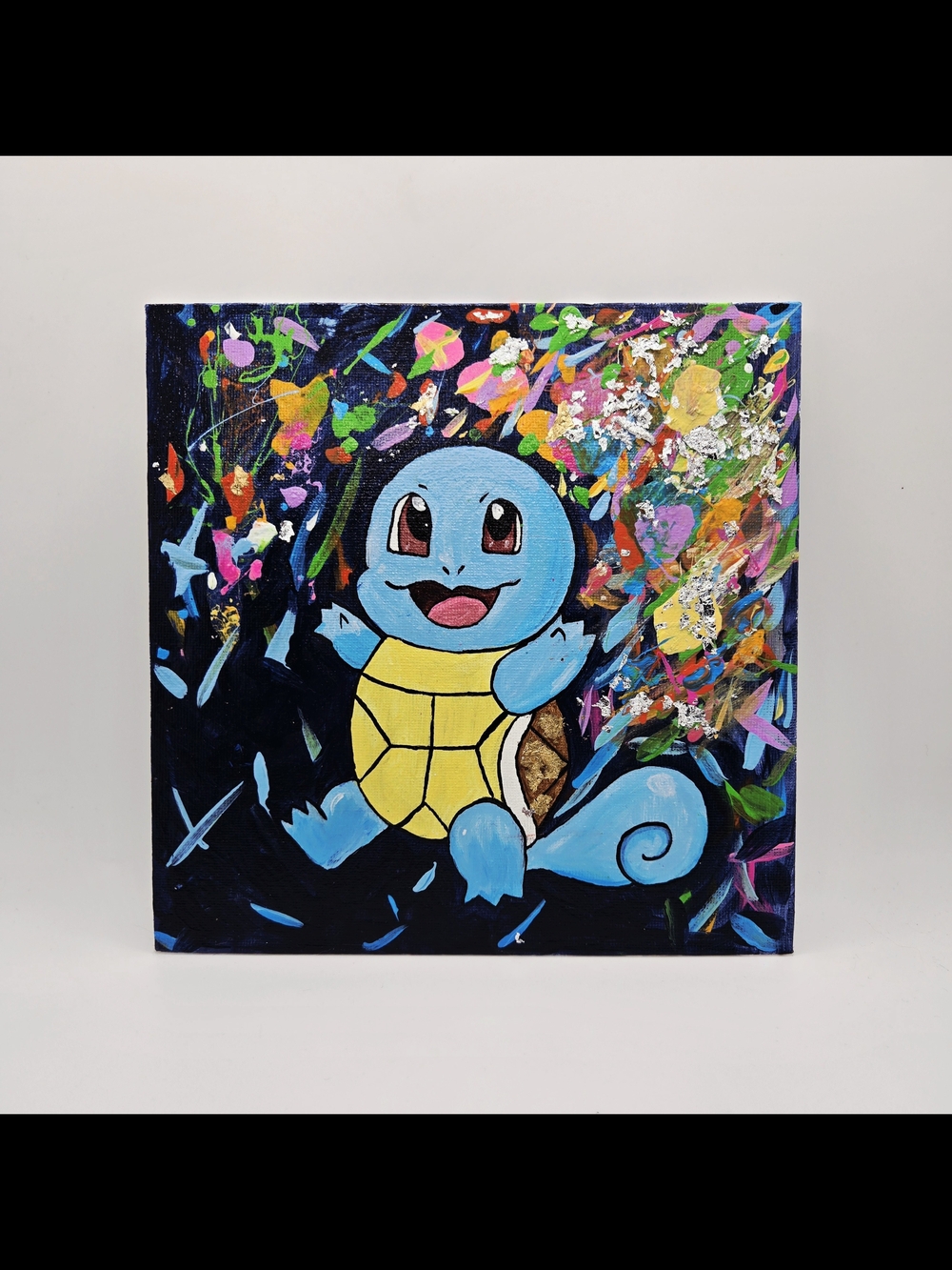 Hand-Painted Squirtle Canvas Art with Colorful Accents Pokemon Fan Art Acrylic